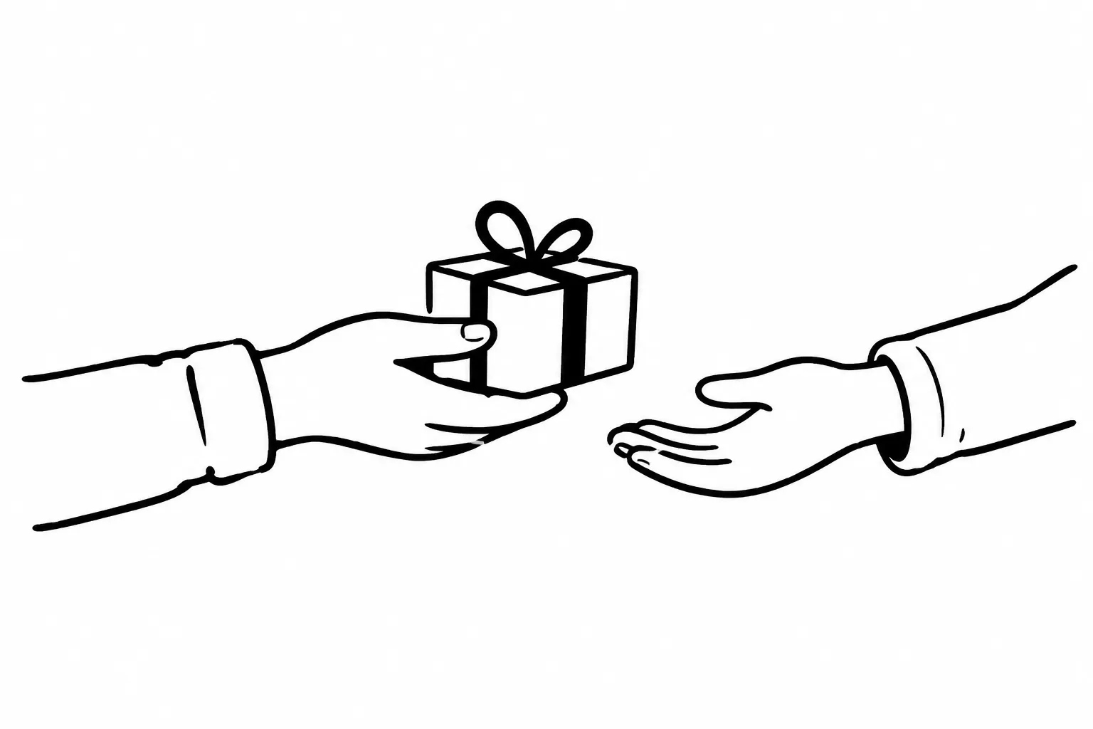 One person passing a small gift to another